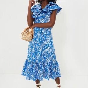 HYACINTH HOUSE NEW Blue and White Floral Beaufort Midi Dress XX Small Cotton